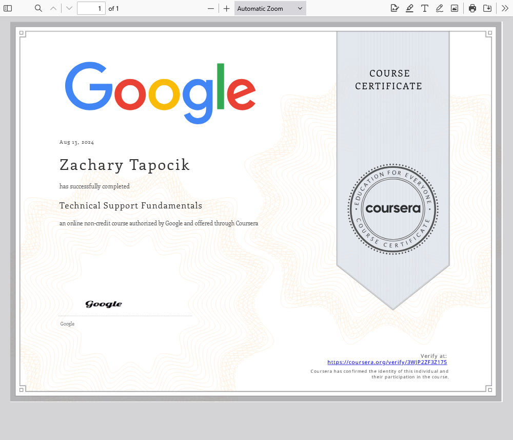 Additional Certification