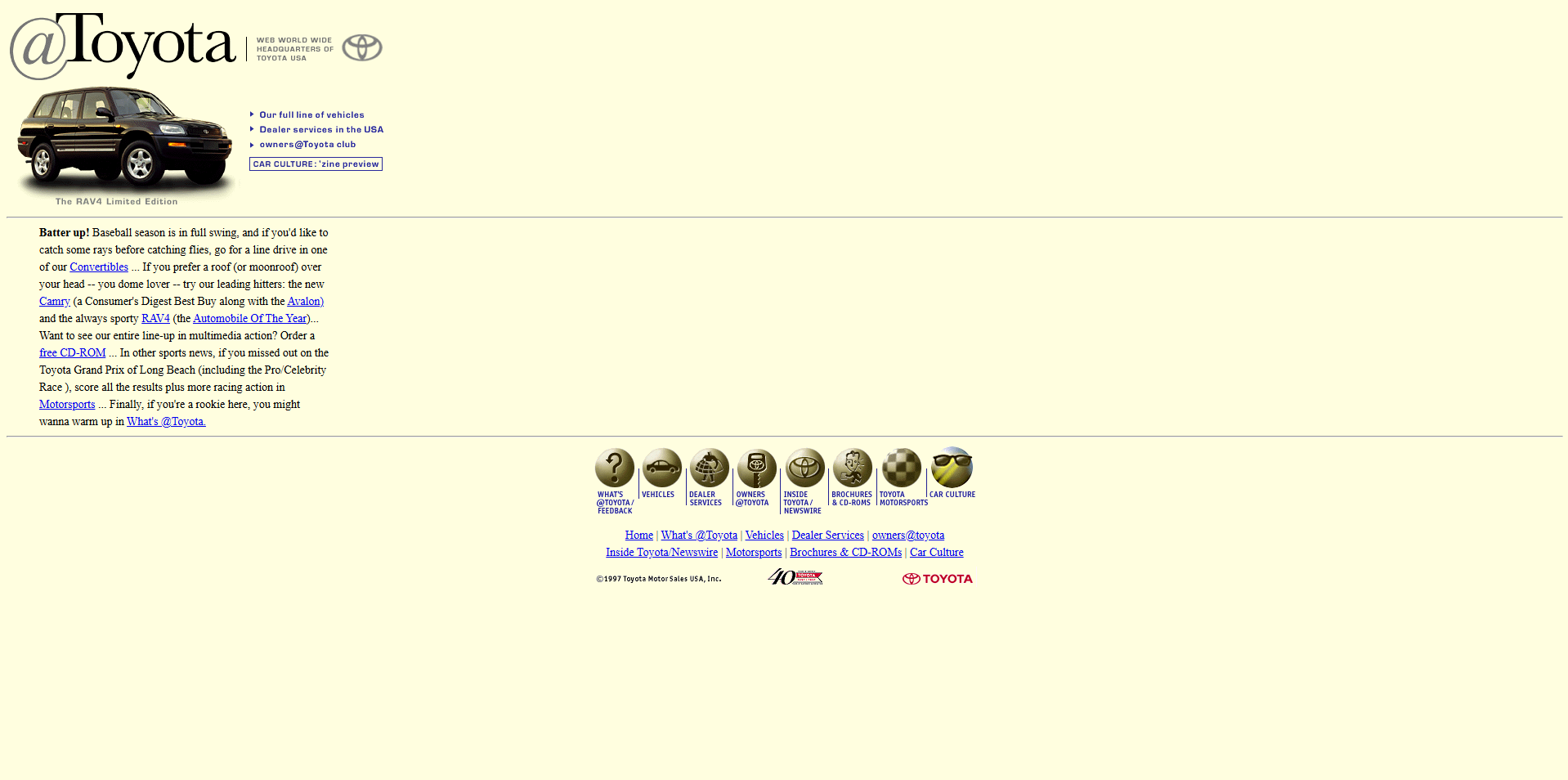 Recreated Toyota 1997 landing page