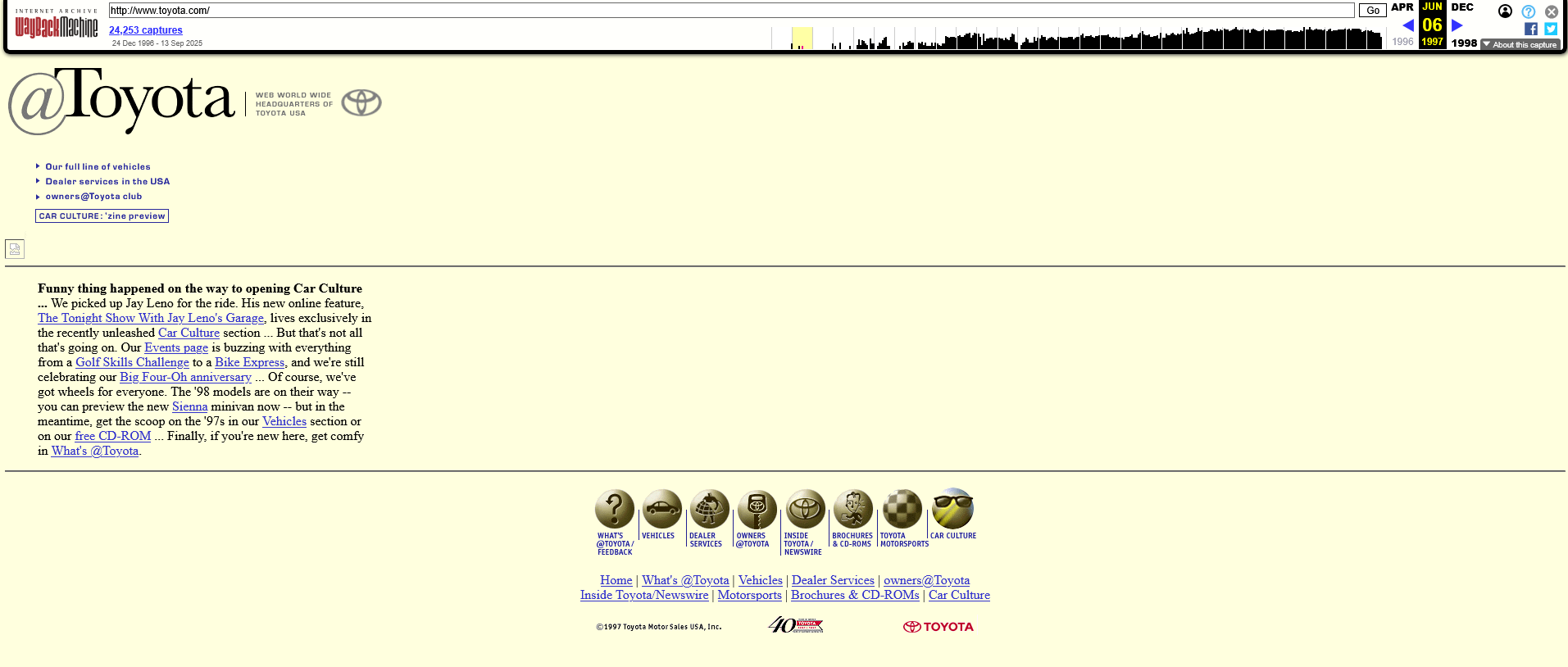 Original Toyota 1997 landing page screenshot