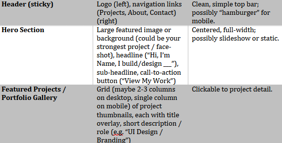 Wireframe sketches for portfolio website